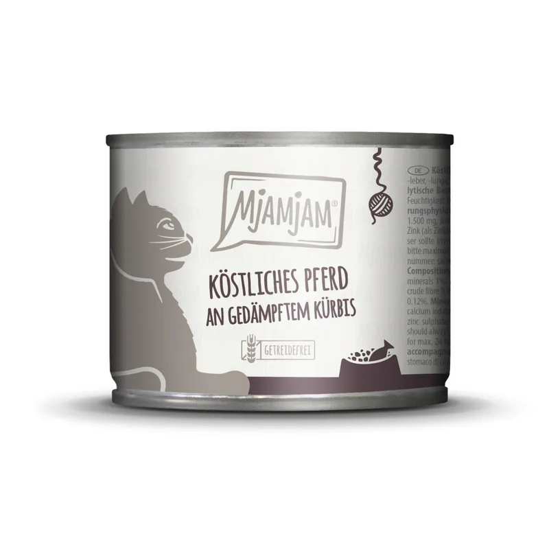 Heißes Angebot Sparpaket 6 x 200 g Mjamjam köstliches Pferd an gedämpftem Kürbis Katzen Nassfutter
